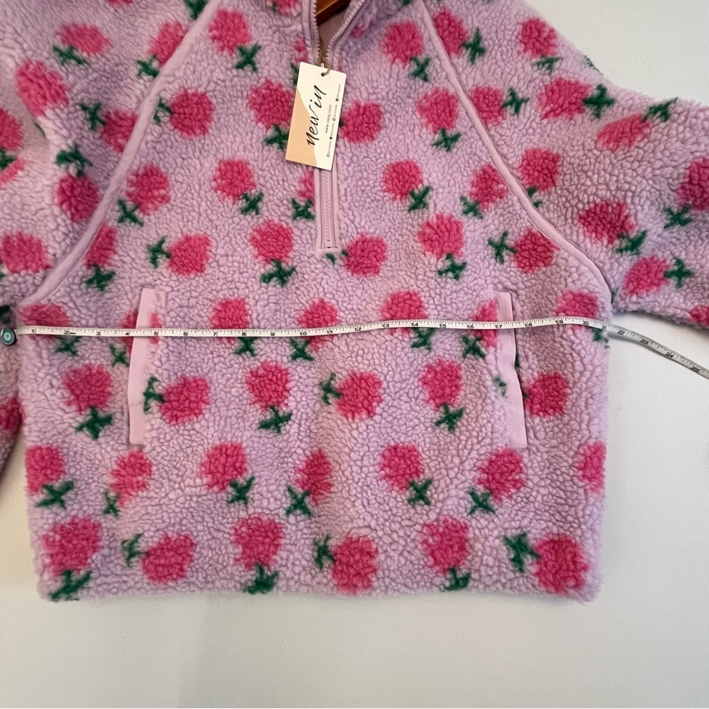 NWT New In Lilac Fleece Jacket with Pink Floral Pattern Oversized Size Small - Picture 9 of 12